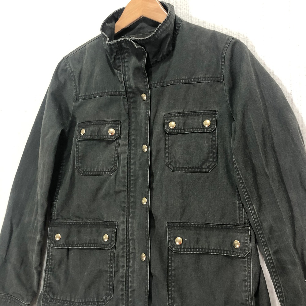 J. Crew Women's Field Mechanic Jacket Olive Green Gold Buttoned Utility Coat‎